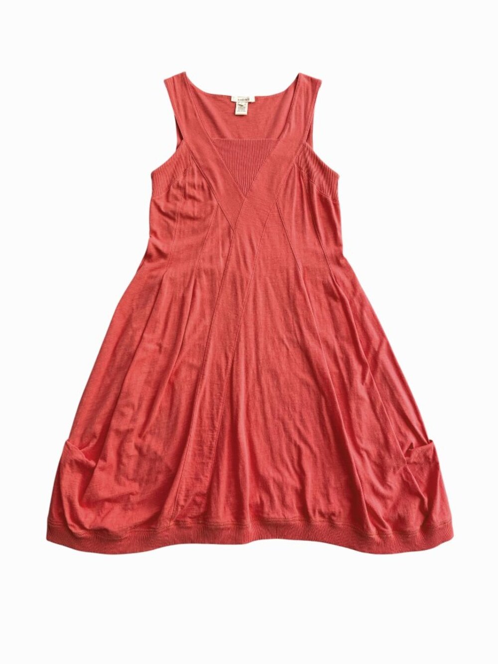 SUNDANCE Women’s Coral Sleeveless Midi Dress with Ruched Rib Cuffed Hem, Sz Smal